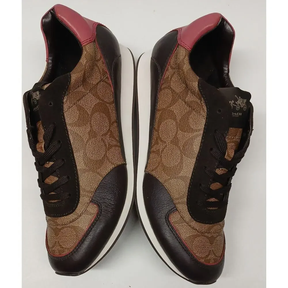 Coach (10M) Womens Khaki Sunset Red Leather Rebecca Sneakers - Picture 3 of 9